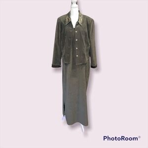 Vintage Jessica Howard Olive Green Maxi Dress and Blazer Set Size 16